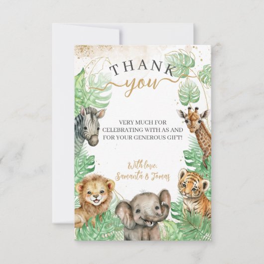 Safari animals Tropical greenery Baby shower Bedankkaart (Voorkant)