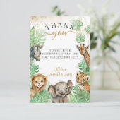 Safari animals Tropical greenery Baby shower Bedankkaart (Staand voorkant)
