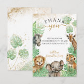 Safari animals Tropical greenery Baby shower Bedankkaart (Voorkant / Achterkant)