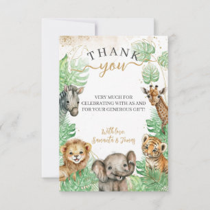 Safari animals Tropical greenery Baby shower Bedankkaart