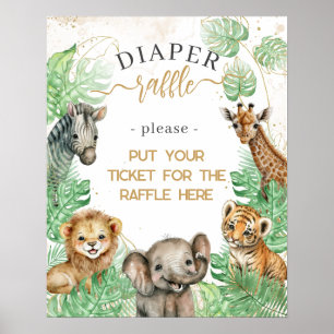 Safari animals Tropical greenery Baby shower diape Poster