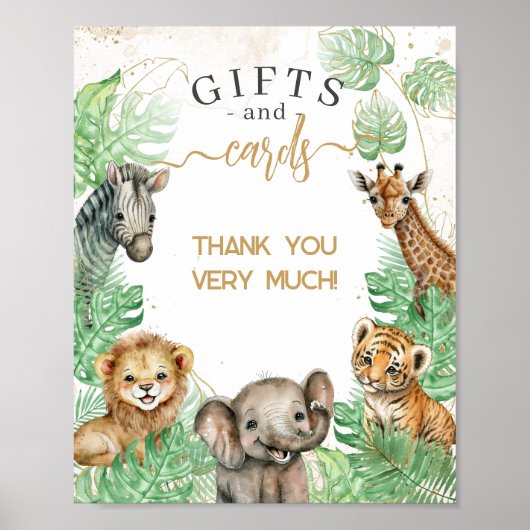 Safari animals Tropical greenery Baby shower gifte Poster (Voorkant)