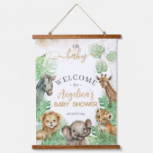 Safari animals Tropical greenery Baby shower Hangend Wandkleed (Voorkant)