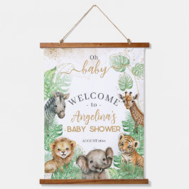 Safari animals Tropical greenery Baby shower Hangend Wandkleed
