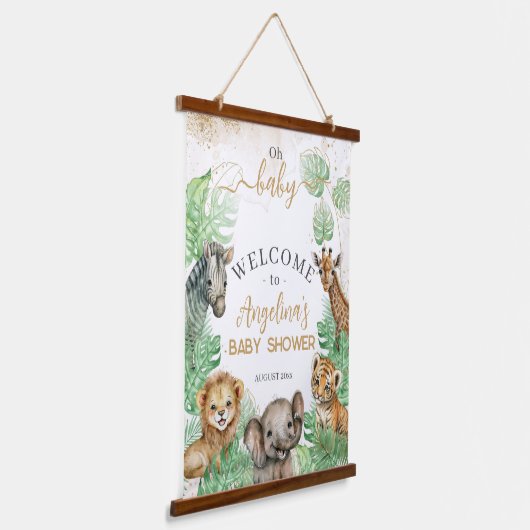 Safari animals Tropical greenery Baby shower Hangend Wandkleed (Gebogen)