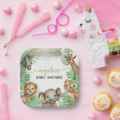 Safari animals Tropical greenery Baby shower Papieren Bordje (Feest)