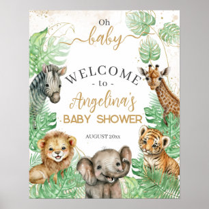 Safari animals Tropical greenery Baby shower Poster