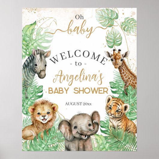 Safari animals Tropical greenery Baby shower Poster (Voorkant)