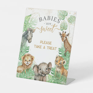 Safari animals Tropical greenery Baby shower treat Reclamebord Met Voetstuk