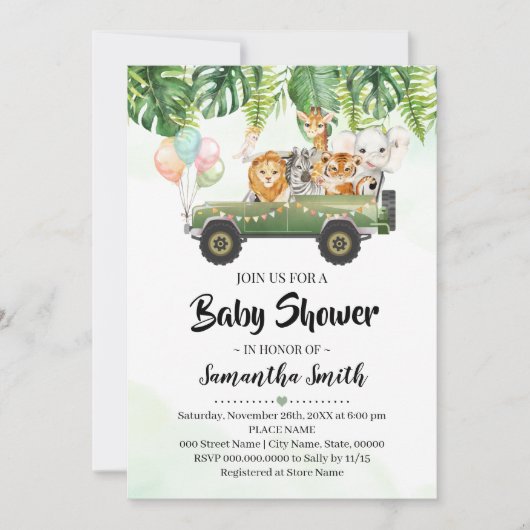 Safari Animals Tropical Oerwoud Zoo Baby shower Kaart (Voorkant)