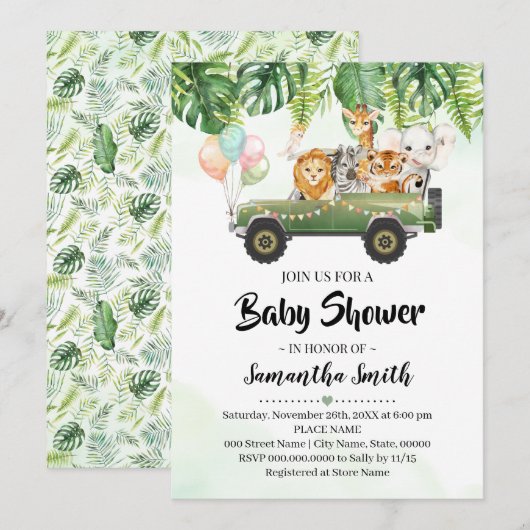 Safari Animals Tropical Oerwoud Zoo Baby shower Kaart (Voorkant / Achterkant)