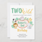 Safari animals Two Wild Birthday Invitation Kaart (Voorkant)