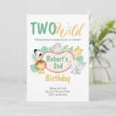 Safari animals Two Wild Birthday Invitation Kaart (Staand voorkant)