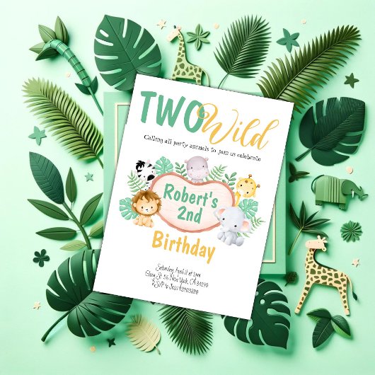 Safari animals Two Wild Birthday Invitation Kaart