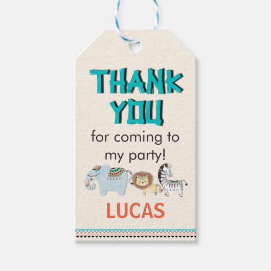 Safari Animals Verjaardag Dank u Label Cadeaulabel (Voorkant)