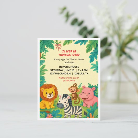 Safari Animals Verjaardag Uitnodiging Jongen Post (Staand voorkant)