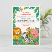 Safari Animals Verjaardag Uitnodiging Party Flat K (Staand voorkant)