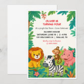 Safari Animals Verjaardag Uitnodiging Party Flat K (Voorkant / Achterkant)