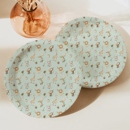 Safari Animals Verjaardagspapier Bord Groen Oerwou