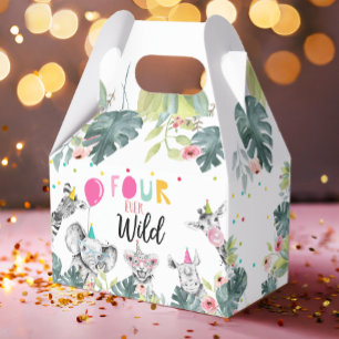 Safari Animals Vier keer Wild Birthday Pink Girl Bedankdoosjes