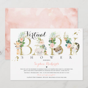 Safari Animals Virtual Baby shower Greenery Gold Kaart