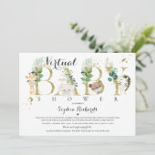 Safari Animals Virtual Baby shower Greenery Gold Kaart (Staand voorkant)