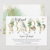 Safari Animals Virtual Baby shower Greenery Gold Kaart (Voorkant / Achterkant)