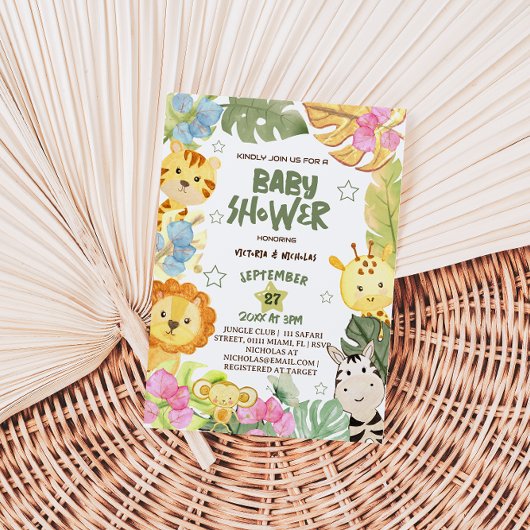 Safari Animals Waterverf Baby shower Kaart