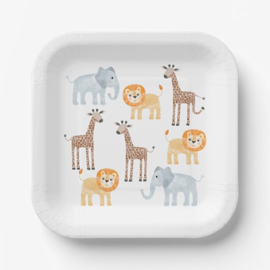 Safari Animals Waterverf Pattern Papieren Bordje (Voorkant)