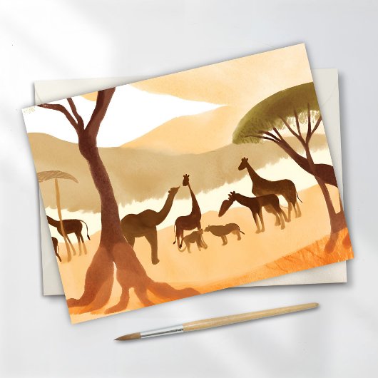 Safari Animals Waterverf Silhouette Natuur Briefkaart
