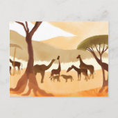 Safari Animals Waterverf Silhouette Natuur Briefkaart (Voorkant)
