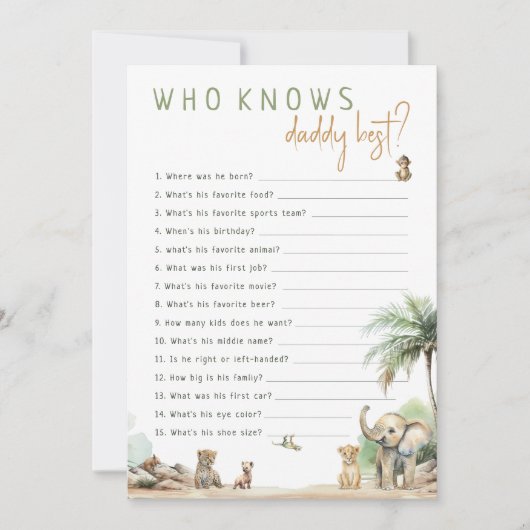 Safari Animals Wie kent papa beste spel Kaart (Voorkant)