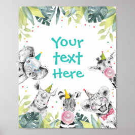 Safari Animals Wild Boy Birthday Party Table Sign Poster
