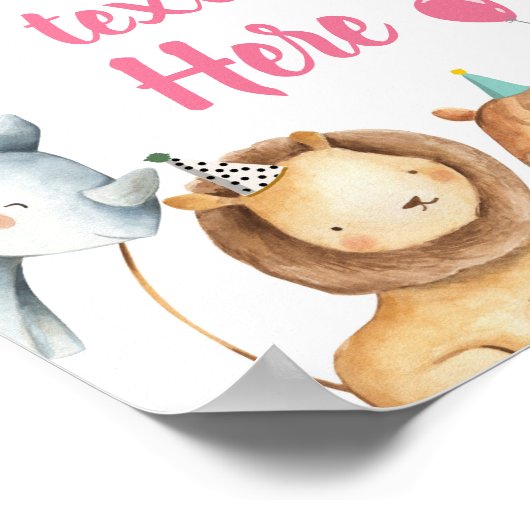 Safari Animals Wild Girl Birthday Party Table Sign Poster (Hoek)