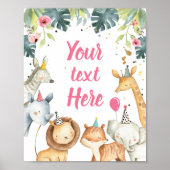 Safari Animals Wild Girl Birthday Party Table Sign Poster (Voorkant)