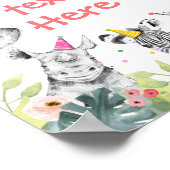 Safari Animals Wild Girl Birthday Party Table Sign Poster (Hoek)