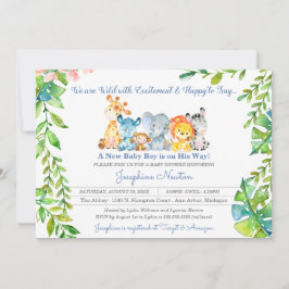 Safari Animals Wild Oerwoud Boy Baby shower Invita Kaart