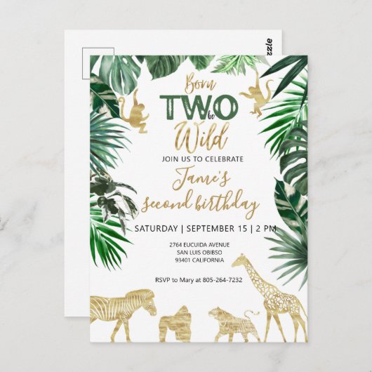 Safari Animals Wild One 1st Birthday Briefkaart (Voorkant / Achterkant)