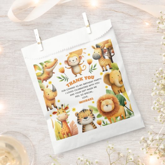 Safari Animals WILD ONE 1st Birthday Thank You Bedankzakje (Geknipt)