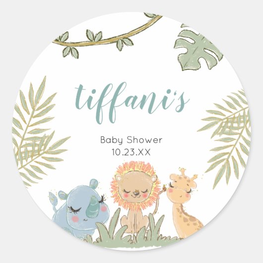 Safari Animals Wild One Baby shower Hartelijk dank Ronde Sticker (Voorkant)
