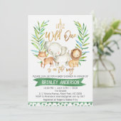 Safari Animals Wild One Baby shower Invitation Kaart (Staand voorkant)