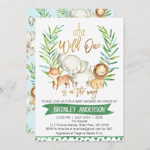 Safari Animals Wild One Baby shower Invitation Kaart