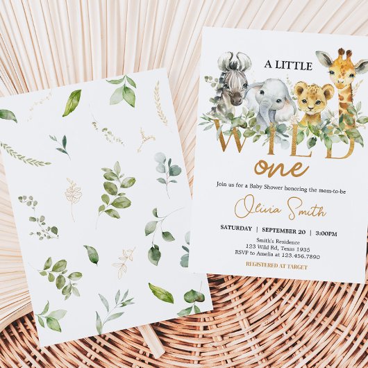 Safari Animals Wild One Baby Shower Kaart