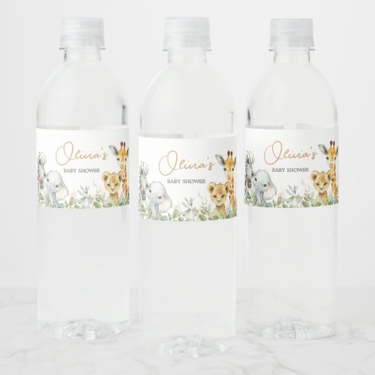 Safari Animals Wild One Baby Shower Waterfles Etiket (Flessen)