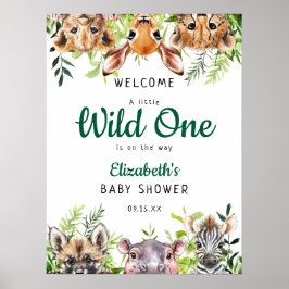 Safari Animals Wild One Baby shower Welkomstbord Poster