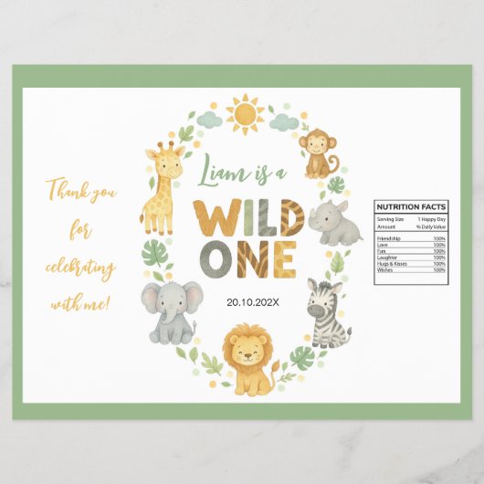 Safari Animals Wild One Birthday Chip Bag Wrapper Flyer (Voorkant)
