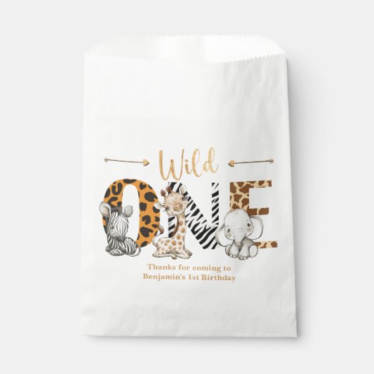 Safari Animals Wild One Birthday Favor Bag Bedankzakje (Voorkant)