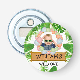 Safari Animals Wild One Birthday FOTO Button Flesopener