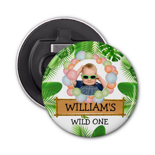 Safari Animals Wild One Birthday FOTO Button Flesopener (Voorkant)