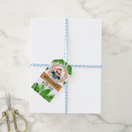 Safari Animals Wild One Birthday FOTO Cadeaulabel (Met Touw)